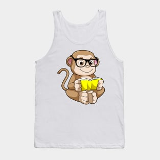 Monkey as Student with Glasses & Book Tank Top